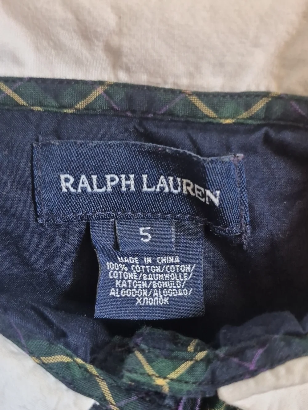 RALPH LAUREN tuxedo Pleat Ruffle Plaid Dress 5 Peter Pan Collar Short Puff Sleve